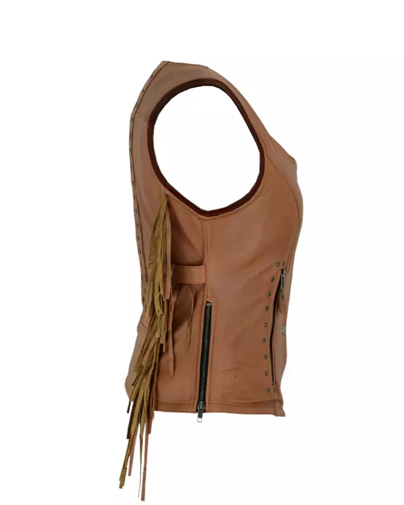 Riders Armor RebelQueen Fringe Brown Leather Vest - Image 3