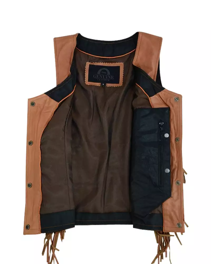 Riders Armor RebelQueen Fringe Brown Leather Vest - Image 4