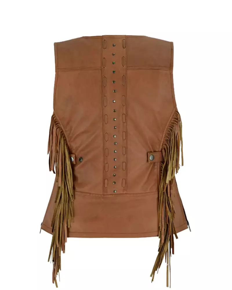 Riders Armor RebelQueen Fringe Brown Leather Vest - Image 2